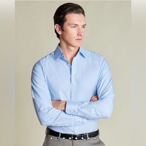 Charles Tyrwhitt Sky Blue Dress Shirt 100% Cotton Slim Fit Non-Iron